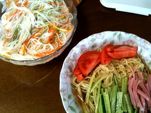 そうめんとマルタイの棒ラーメンで作った簡易冷やし中華|elekingさん