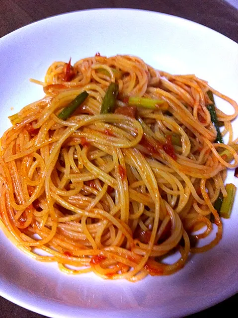 ニンニクの芽のトマトソースパスタ|青猫さん