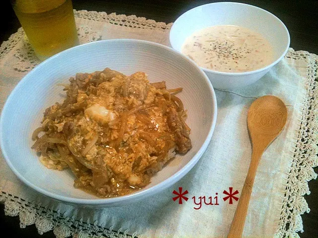 ＊もやしと豚肉のたまごあんかけ丼＊クラムチャウダー|まつしたゆいさん