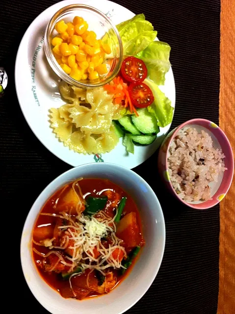 chicken and veggies in tomatoe sauce, macaroni salad|Sakikoさん