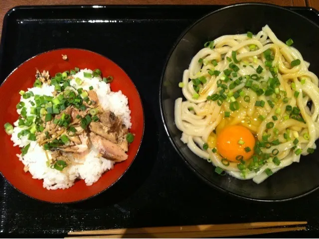 かつを飯と釜玉うどん。|r1990297さん