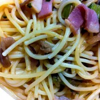 きのことベーコンの和風パスタ|やまだえむさん