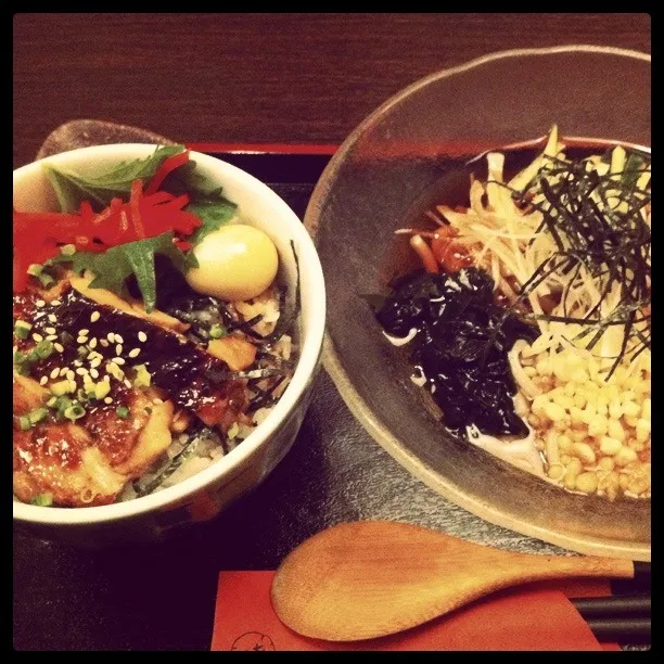 Snapdishの料理写真:鳥照り焼き丼と冷やしうどん。ぺろりっす。|Saya M.さん