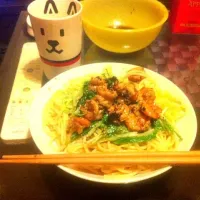 エビと水菜の和風ポン酢醤油パスタ|たけださきこさん