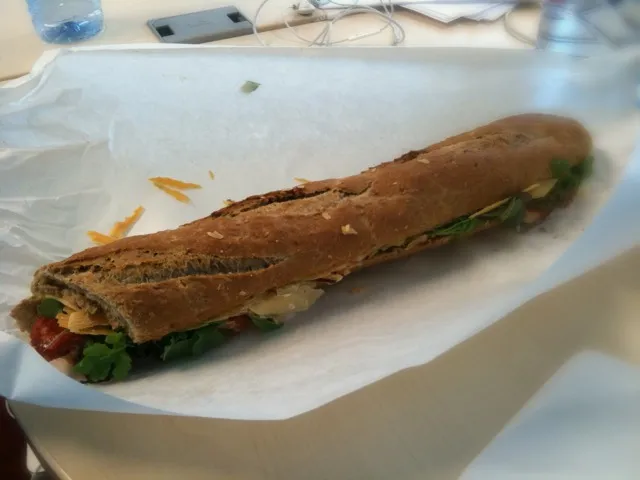 Snapdishの料理写真:pesto, dutch old cheese with spicy salami sandwitch|thijsvandamさん