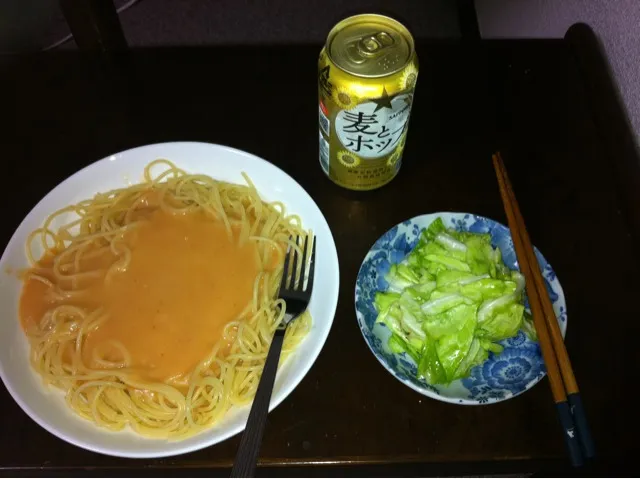 明太子クリームスパゲッティ&キャベツの浅漬け|大川 達之さん