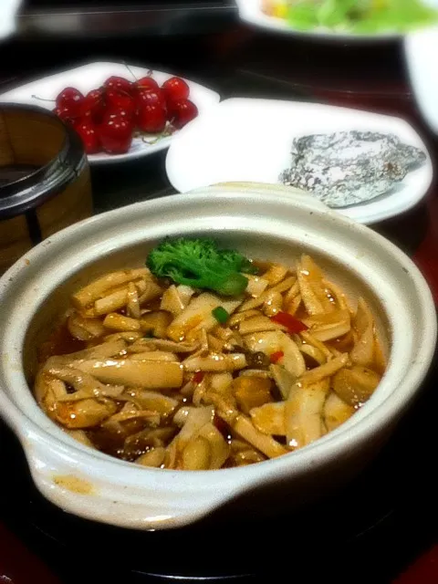 bamboo shutes and mushrooms|connieさん