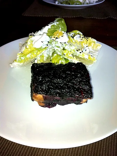 Blueberry and chilli molasses-glazed belly of pork with whipped feta , yoghurt and cumin salad|simonさん