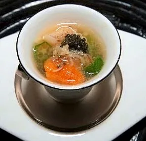 yam noodles, sea urchin, scallop, okra @ Hakone Ginyu Roykan|Tinaさん