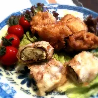 鶏唐＆茄子の梅だれ肉巻き揚げ|eicomさん