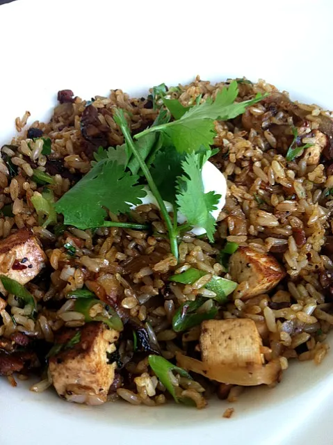 Snapdishの料理写真:fried rice scrmble w/ lemongrass tofu tempeh bacon red chili and scallion|GREG ARNOLDさん