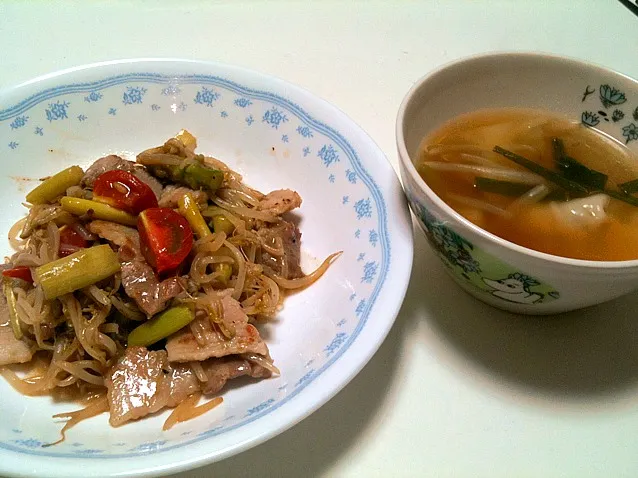 塩ダレ野菜炒めとスープ餃子|田村さん