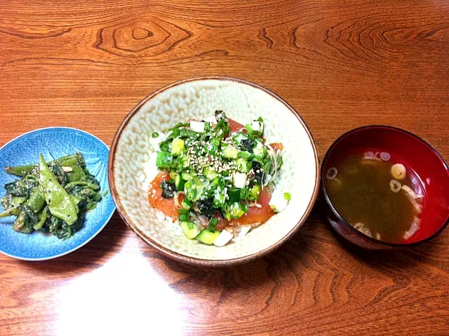 モロッコインゲンの胡麻和え、薬味丼、お吸い物|natsuさん