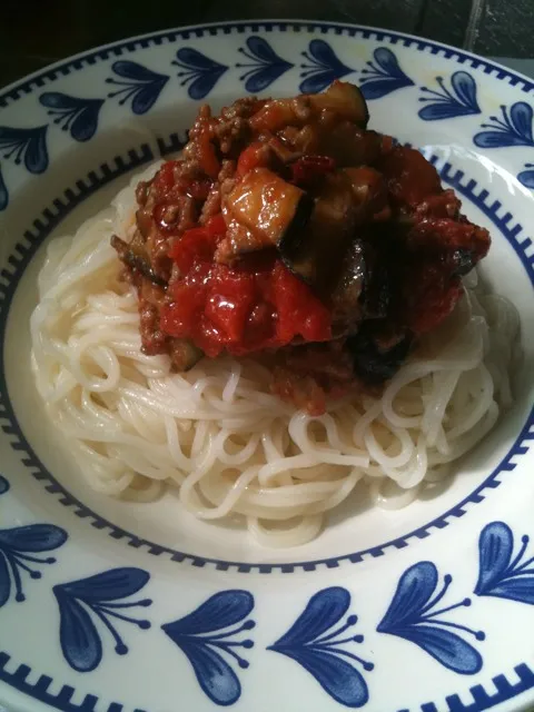 Snapdishの料理写真:昼飯 素麺のトマトソース|エビアンさん