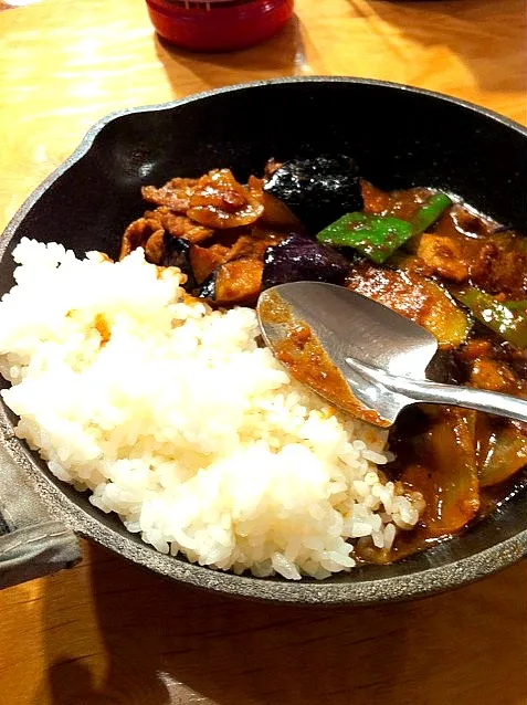 Snapdishの料理写真:茄子と豚肉の味噌炒めカレー|新堀沙織さん