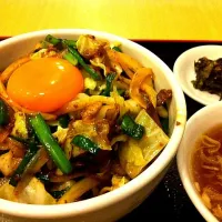 Snapdishの料理写真:レバ野菜丼卵黄のせ|のぶたけさん