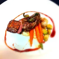 Pomegranite Glazed Duck Breast Celery Root Puree and Maple Roasted Brussel Sprouts|Erich Hiegerさん