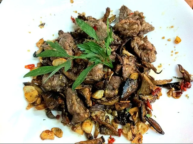 Snapdishの料理写真:chinese stirfry beef with sliced garlic and chilli|Robbyさん