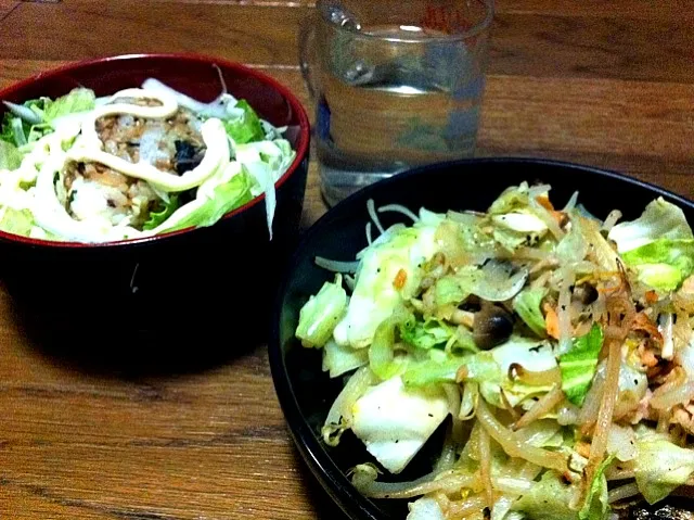 野菜おにぎり載せサラダ＆野菜のペペロンチーノ|kasugaさん