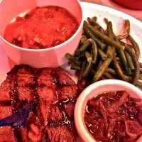 Striploin (med) with ratatouille gratin and long beans|matさん