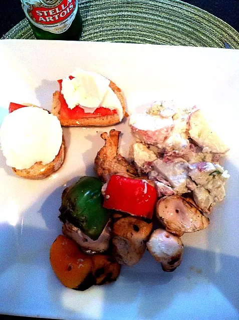 Snapdishの料理写真:chicken kabib, potato salad and bruschetta|Phil Brownさん