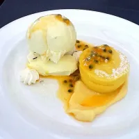 Snapdishの料理写真:steamed passionfruit pudding, lemon curd, coconut, meringue and double cream|Kerry Heaneyさん