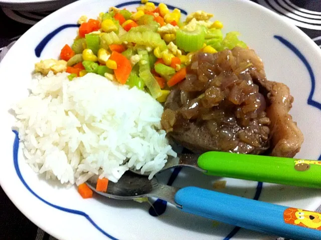 lamb steak rice with seasonal veggie|qinruさん