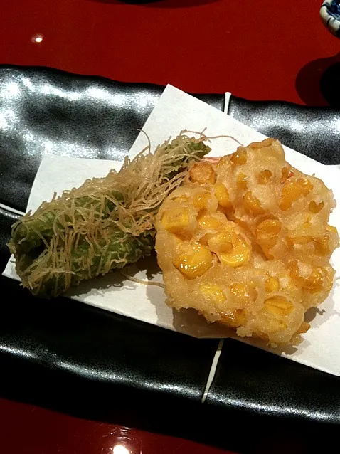 海老カダイフ揚げ、玉蜀黍掻揚げ|さくらさん