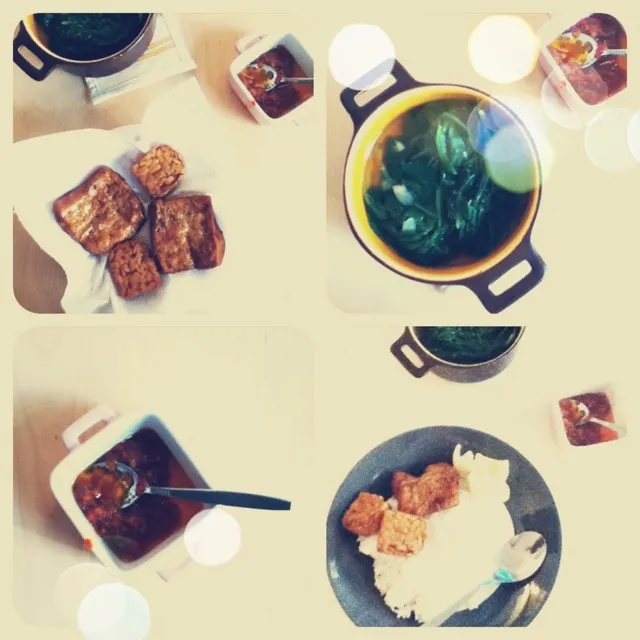 Snapdishの料理写真:sayur bening bayam, tahu tempe bacem, sambel terasi|Rurie van Sarkさん