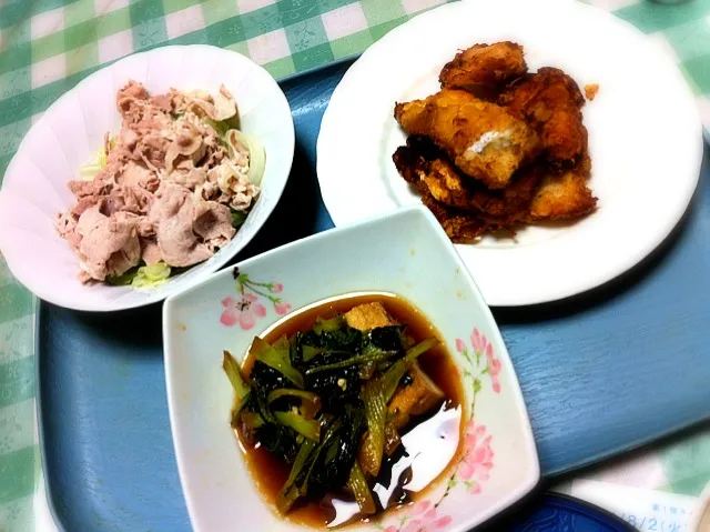 晩ご飯  豚しゃぶ タラの唐揚げ 揚げ出し豆腐の煮物|TOMOさん