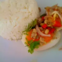 Snapdishの料理写真:boiled egg with spicy salad|Looktarnさん