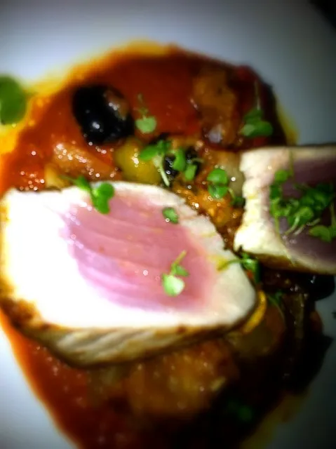 Seared Tombo Tuna w/ tomato & bread salad, tomato sauce~ (Bradley Ogden's Summer Menu)|Carmela Solon P.さん