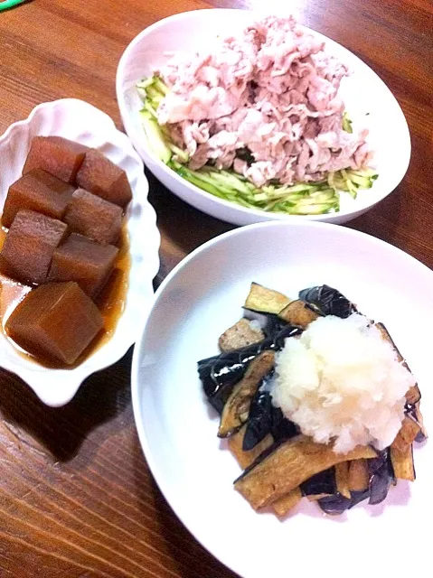 今日の晩ご飯♪(冷しゃぶ・揚げ茄子おろし・大根煮)|benyさん