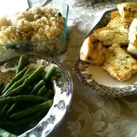 Baked halibut, green beans and wild mushroom risotto|jessさん