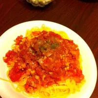 友だちと作ったミートソーススパゲッティ！|さかなさん