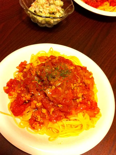 Snapdishの料理写真:友だちと作ったミートソーススパゲッティ！|さかなさん