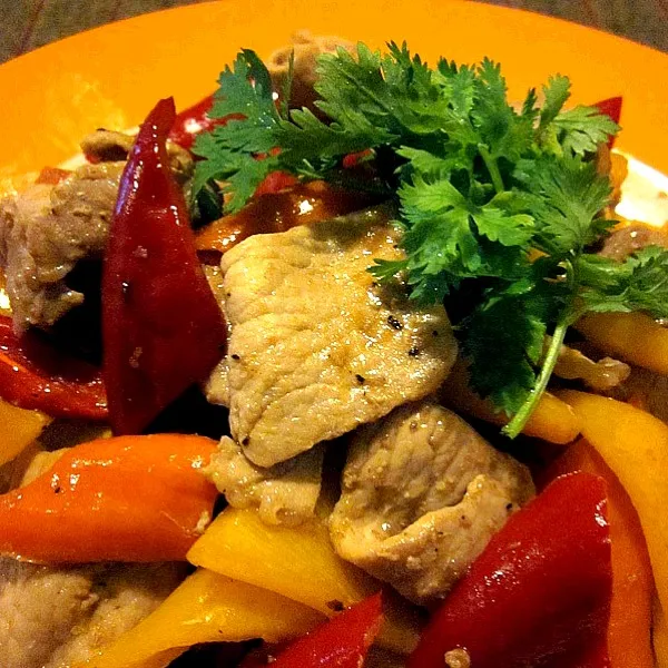 豚肉と4色ピーマンの炒めもの   Stir-fried pork and sweet pepper.|Keiさん