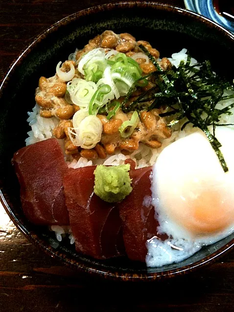 マグロ納豆丼。朝ごはん|Ｐ助さん