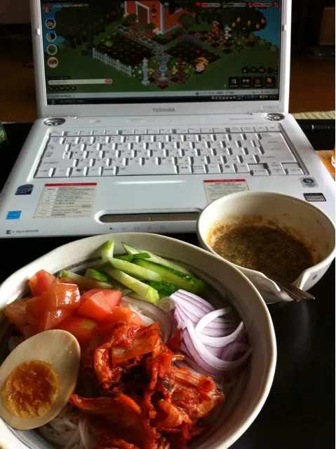 Snapdishの料理写真:キムチ素麺、胡麻麺つゆ|マチコさん