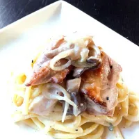 Snapdishの料理写真:Chicken mashroom cream Pasta|midnight_johnnyさん