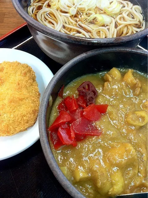 朝定食Ａ（カレー）にコロッケ追加＠ゆで太郎 #朝ごはん #朝飯 #定食|Takashi H.さん