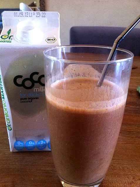 Snapdishの料理写真:raw cacao + banaan +cocos; olie, snippers en cocomilk en gojibes|Rene Onstenkさん