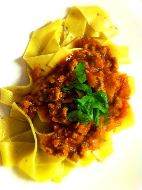 lemon&pepper parppardelle pasta w organic ground turkey tomato basil sauce|Carmela Solon P.さん