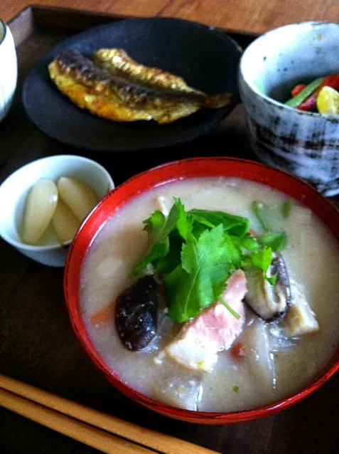 ベーコンと野菜の粕汁、柚子胡椒風味|るるさん