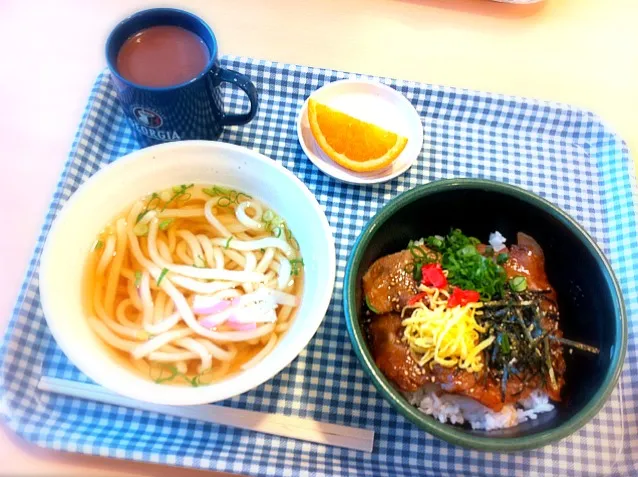 カルビ丼とぶっかけうどん|こななちゃんさん