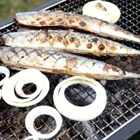 Snapdishの料理写真:ＢＢＱで秋刀魚|みなみさん