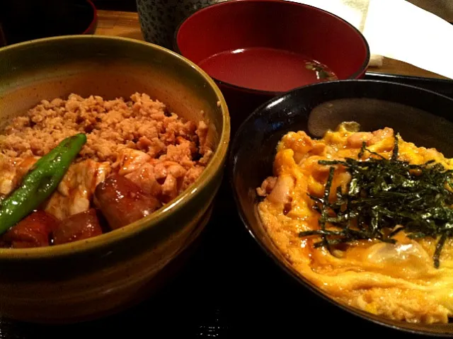 迷った末に焼き鳥丼と親子丼のセット。ややどっちつかず感。うまかったけど。|hirotomoさん