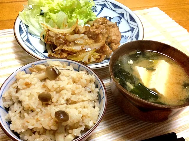 Snapdishの料理写真:タモリ流豚の生姜焼き＆椎茸ご飯|kitaさん