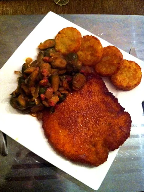 Wiener Schnitzel met rosti en roergebakken spruitjes|Richard Koolenさん