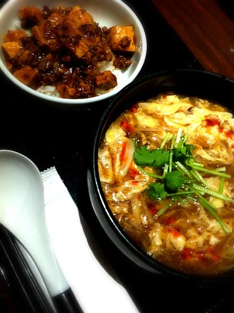 麻婆豆腐丼と酸辣湯麺|のぞ美さん